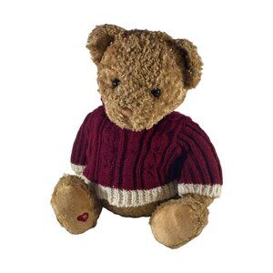 VTG Bloomingdales LE Little Brown Bear by Gund 2003 Maroon Knit Sweater REPAIRED